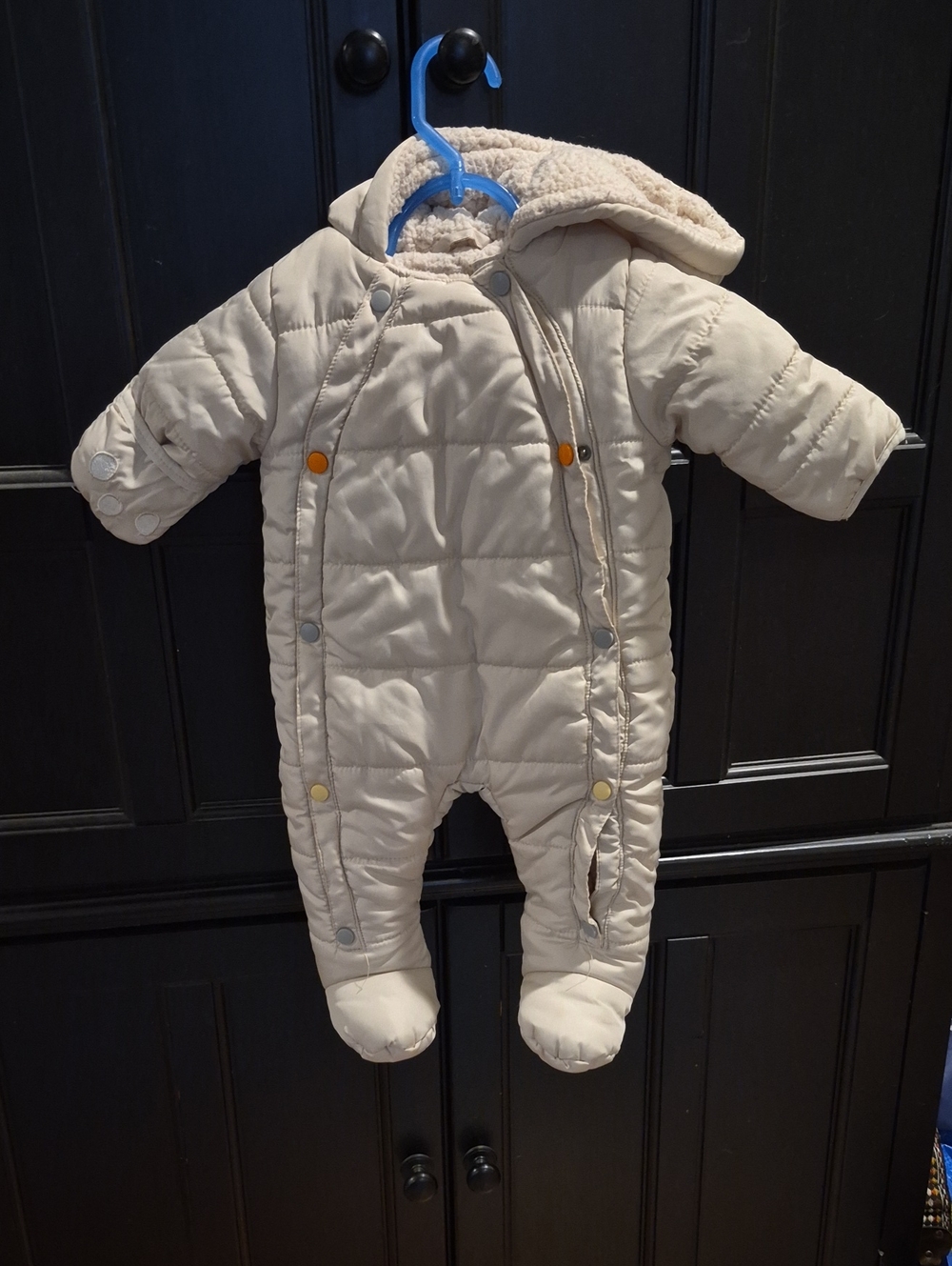 Weatherproof Cream Hooded Infant Snowsuit with Footies